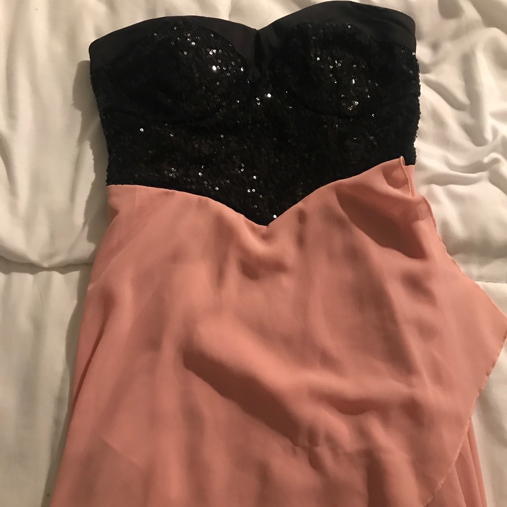 Elegant High-Low A-line Pink and Black Dress (M)